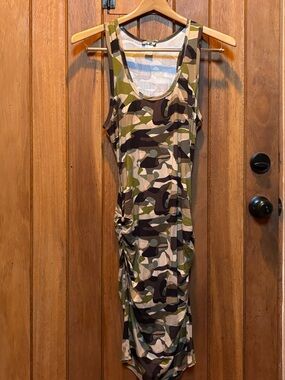 Venus Sleeveless Camo Ruched Tank Dress - Green Camouflage